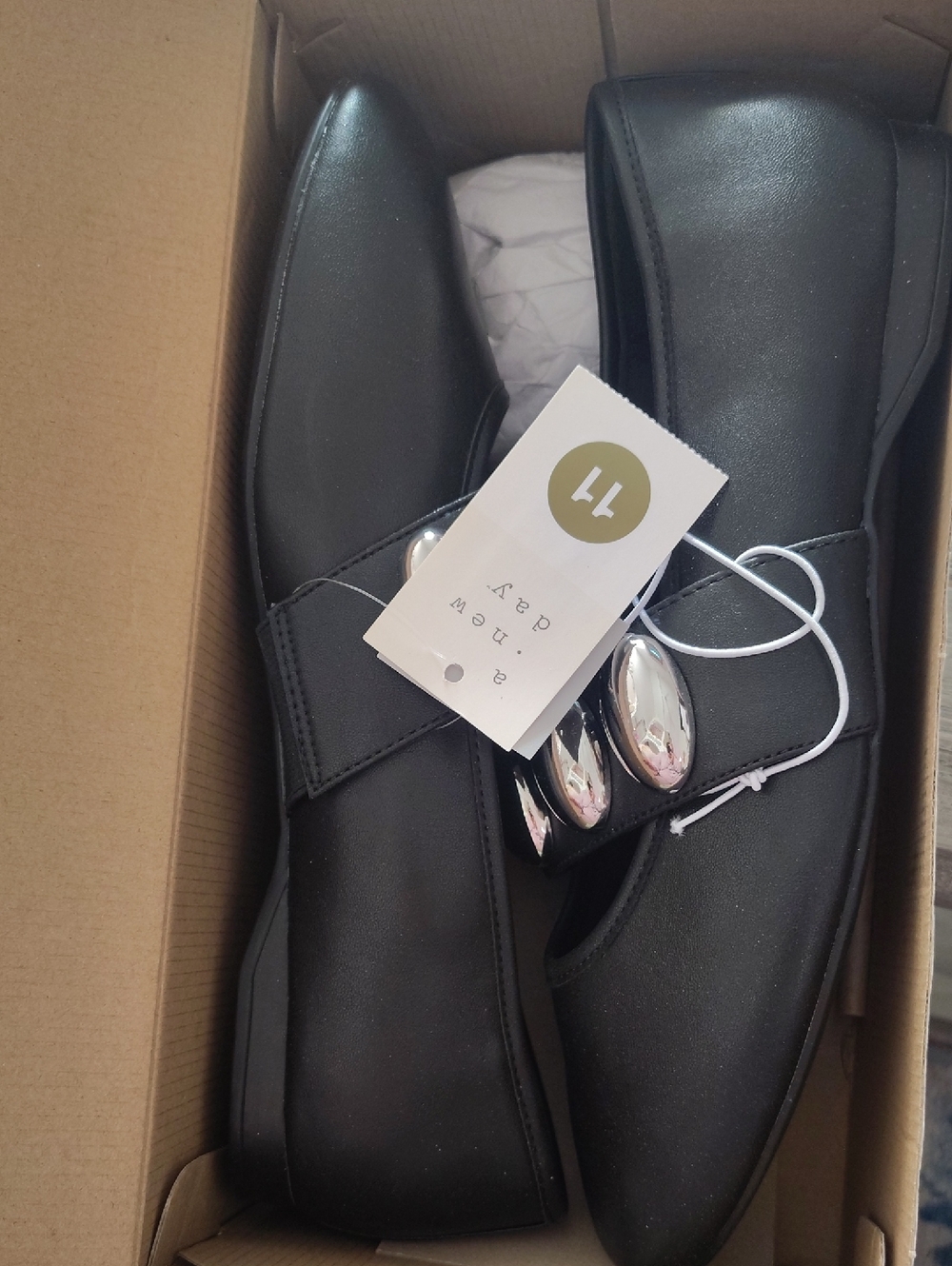 New A New Day Black Genevieve Mary Jane Flats with Silver Oval Accents Size 11 - Picture 4 of 4